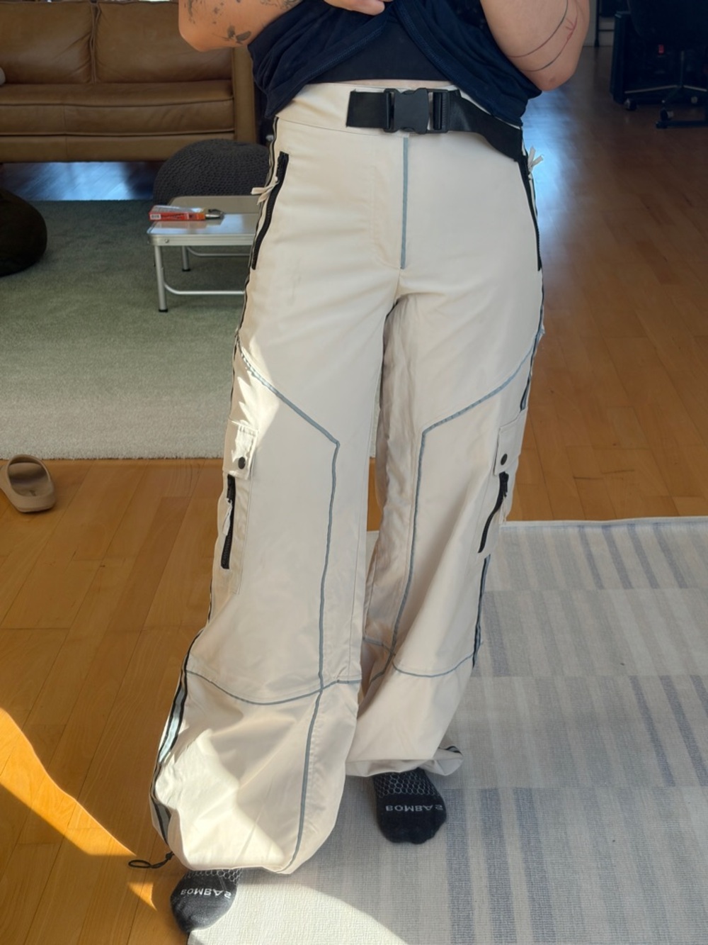 POSTER GIRL Ivory Cargo Pants with Black Accents
